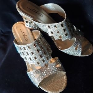 Midinight Velvet Gold, Bedazzled, Open-Toed Heels